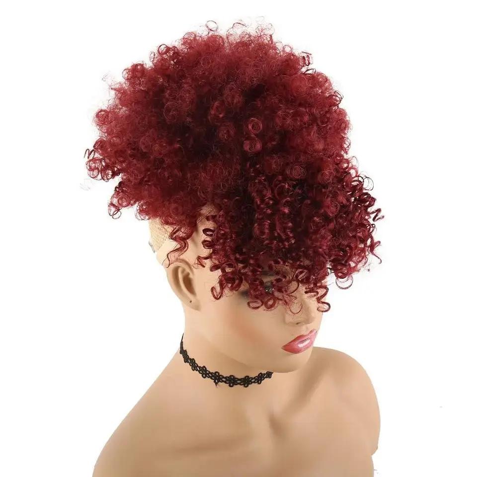 New Arrival Synthetic Ponytail with Bangs Afro Kinky Curly Mohawk Ponytail Bun Clip in Hair Extension for Black Women