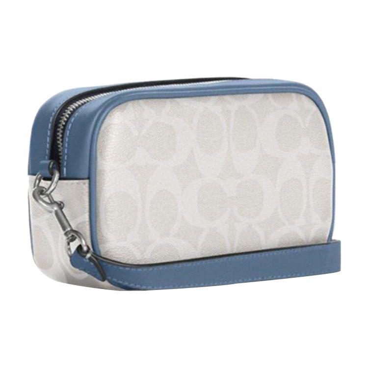 Coach Jamie 18 Classic Monogram Print Double Card Slot Zipper Closure Wristlet Women Wristlet Chalk-White Indigo CB851-SVUOB