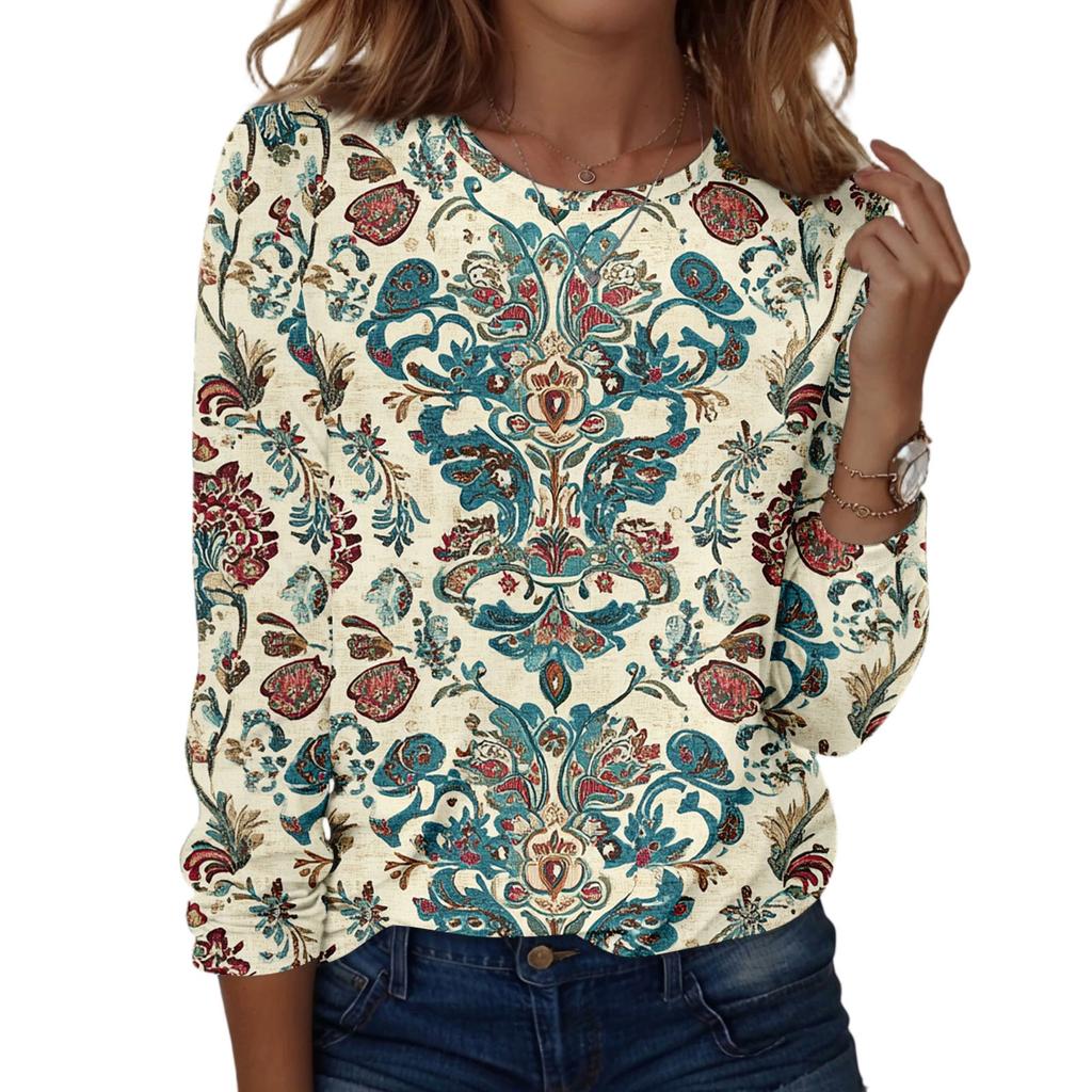 Long Sleeve Shirts For Women Cute Print Graphic Tees Blouses Casual Plus Size Basic Tops Pullover
