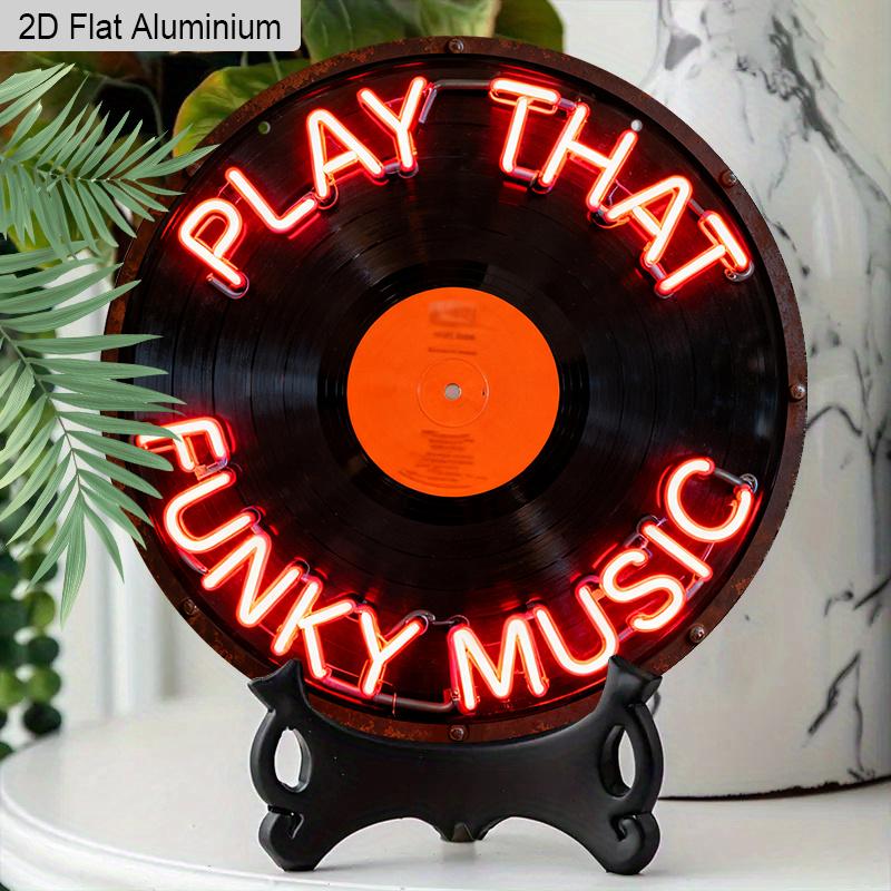 2D Flaches Aluminium Spiel Das Funky Musik 7,87 Zoll Schild CD Platte, Warme Rote Buchstaben Neon Up Schild für Wanddekoration Musik, Karaoke Bar Club Plattenladen