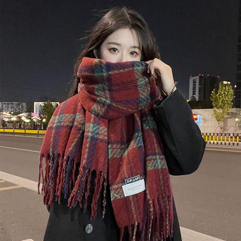 Christmas Atmosphere New Red Plaid Scarf Female Winter Senior Sense Student Versatile Warm Shawl Scarf