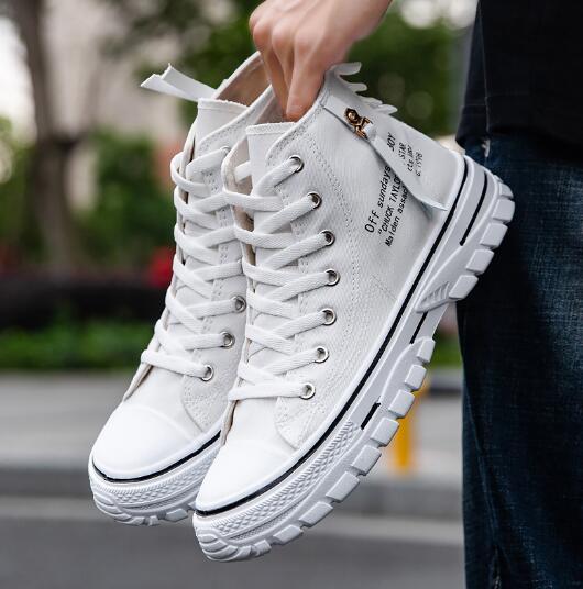 

Весенние новые дышащие высокие мужские парусиновые туфли трендовые повседневные кроссовки универсальные студенческие кроссовки обувь H689 39 белый