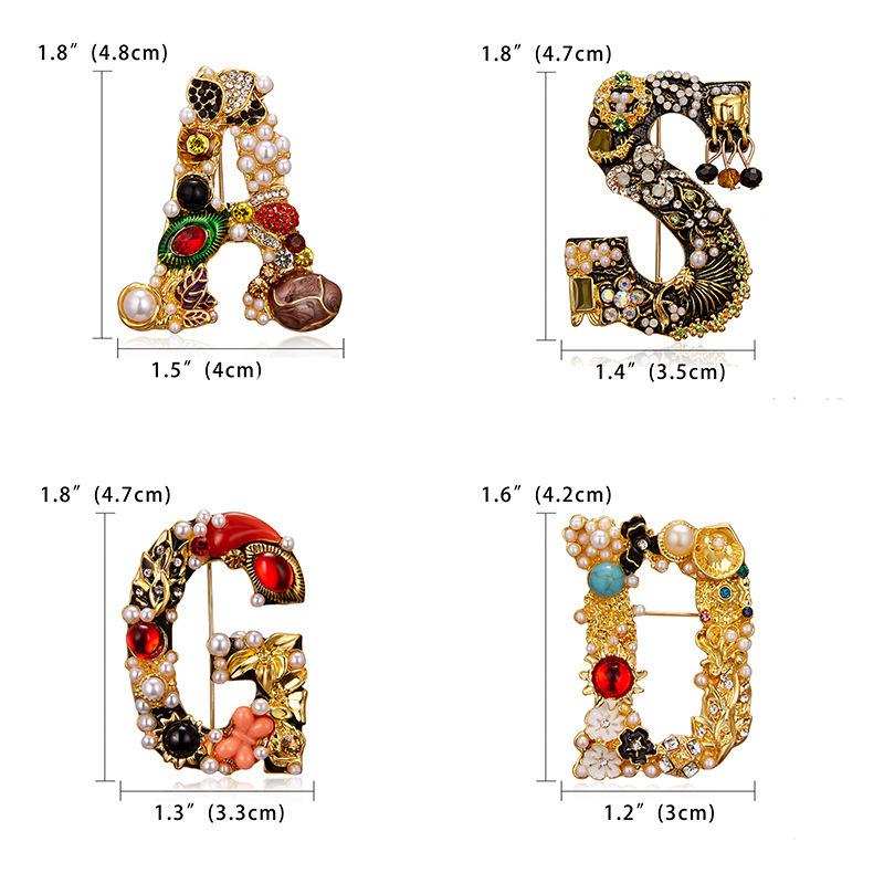 Vintage Letter A D G S M Enamel Imitation Pearls Brooches Women Baroque Alphabet Initial Pins Wedding Jewelry