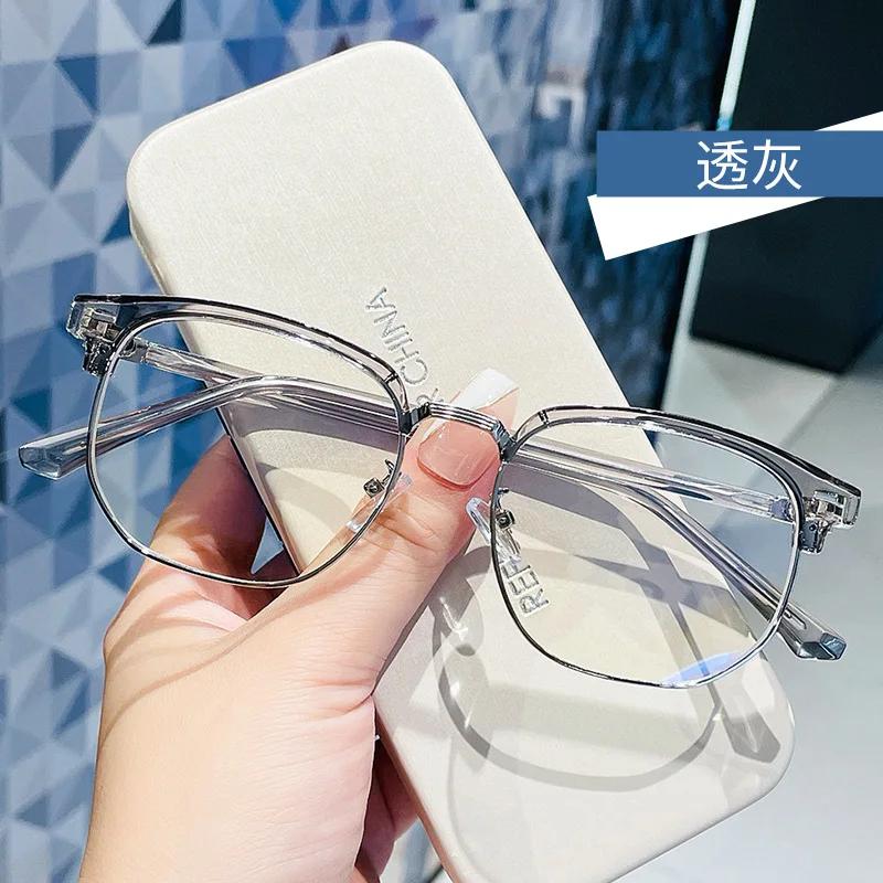 Fashion Unisex Square Plain Glasses for Men Women Metal Frame Glasses Polygon Eyeglasses Gentle Black Anti Blue Light Glasses