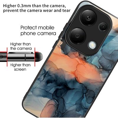 For Xiaomi Redmi Note 13 4G Case Marble Pattern Tempered Glass+PC+TPU+Phone Cover
