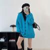 Korean version medium and long gray V-neck long-sleeved knitted cardigan women's autumn new fashion loose lazy wind sweater jacket