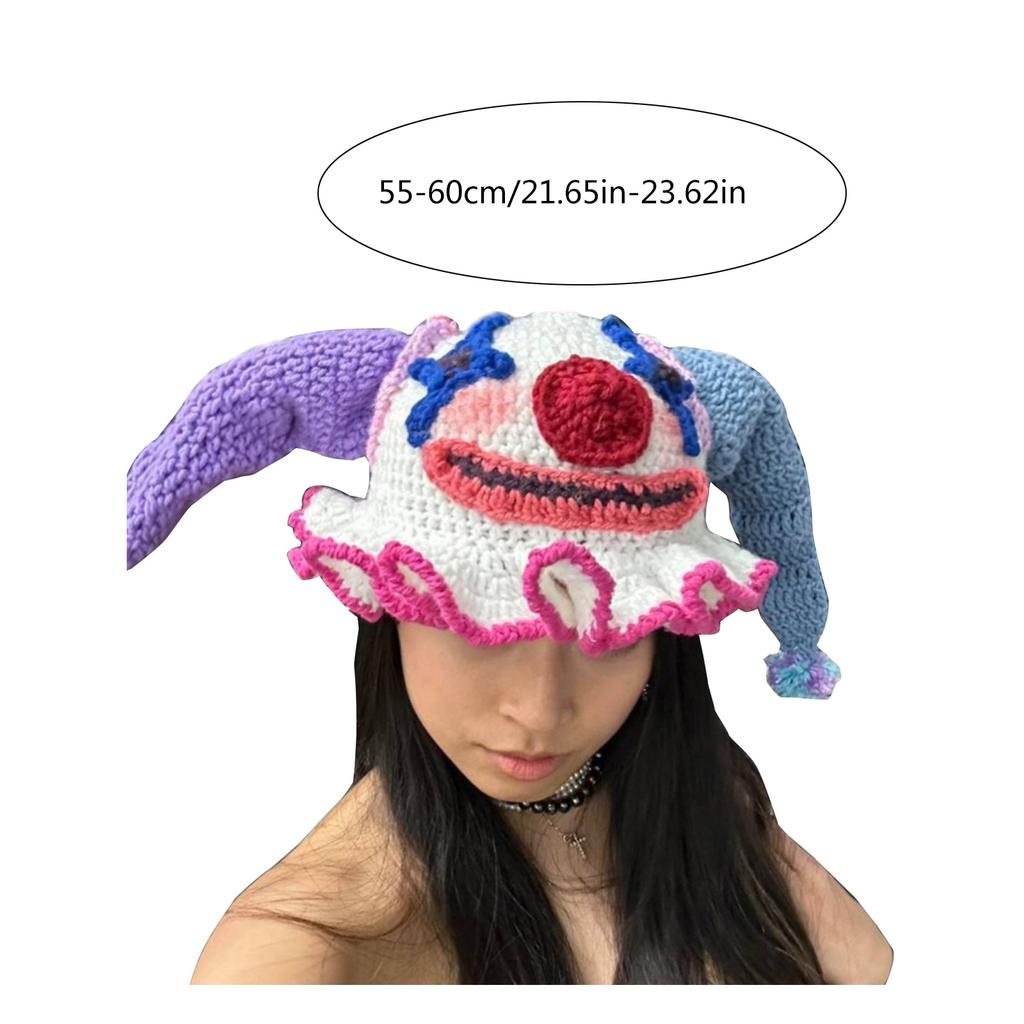 Handgemachte gehäkelte lustige Clown-Beanie-Mütze für Erwachsene, niedliche Cartoon-Mütze, Winter, Herbst, Outdoor-Skullcap, winddichte Kopfbedeckung