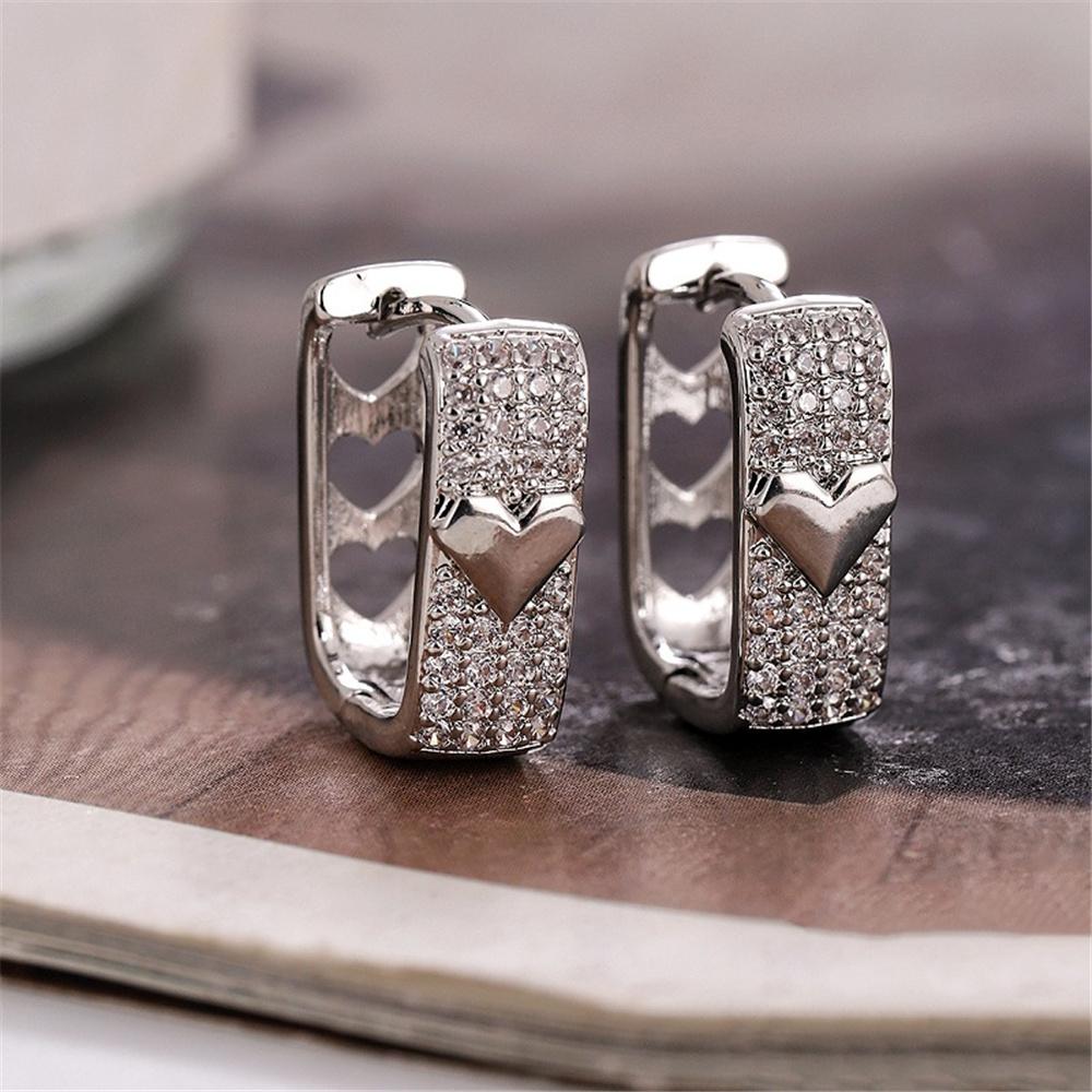 Luxury Female Gold Color Heart White Zircon Stone Hoop Earrings Bridemaids Gifts Wedding  For Women