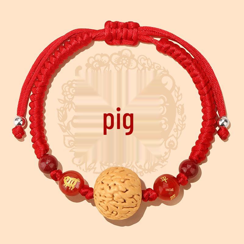Putuo Mountain Natural Walnut Infant Anti-Startle Zodiac Bracelet.