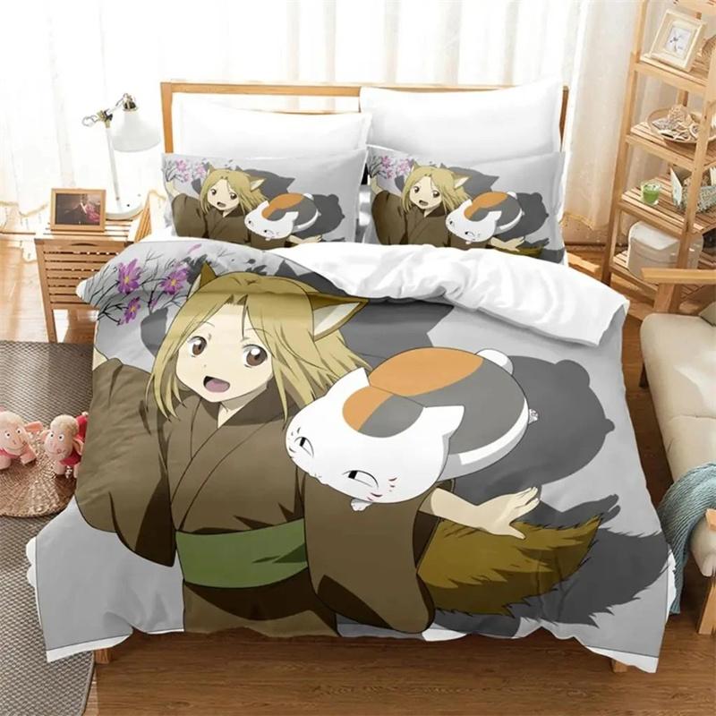 Anime Natsume Book of Friends Nyanko Bedding Set,Girls Boys Adult Single Twin Queen Size,Duvet Cover Pillowcase Bedding