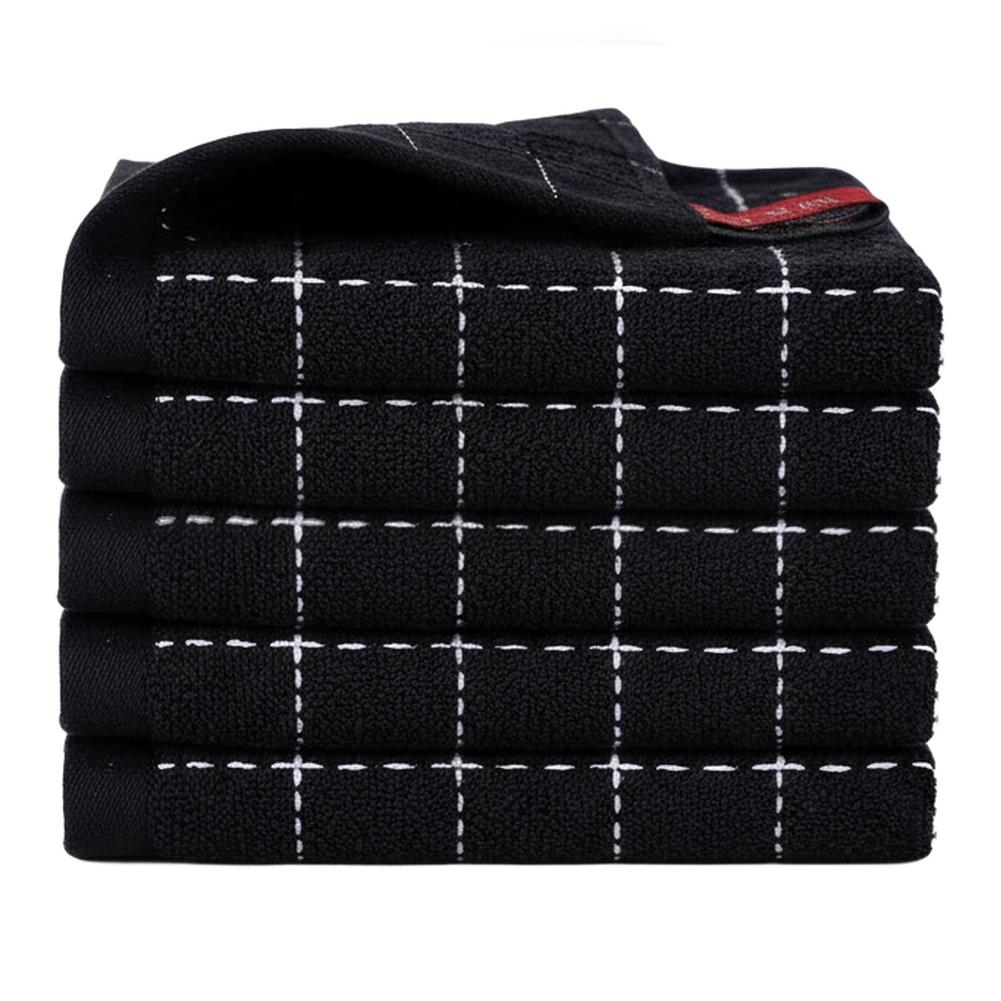 Set of Five Checkered Cotton Kitchen Dish Cloths Soft Absorbent Cleaning Rags for Drying Dishes and Cleaning Kitchen Surfaces