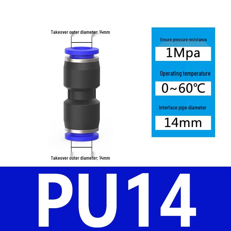 Pneumatic Nylon Air Hose Quick Connect Fittings: PU Straight, PY 5-Way, Cross 4-Way, PZA 3-Way, PE Connector with White/Blue Cap