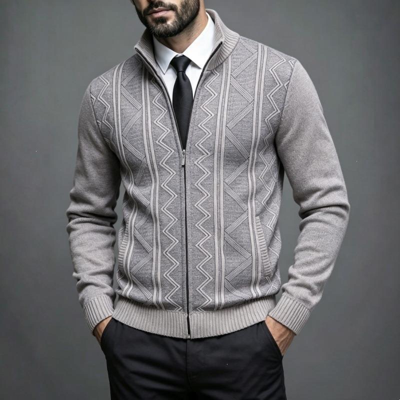 Autumn and winter new men's stand-up collar fleece sweater knitted sweater youth fashion casual cardigan jacket men