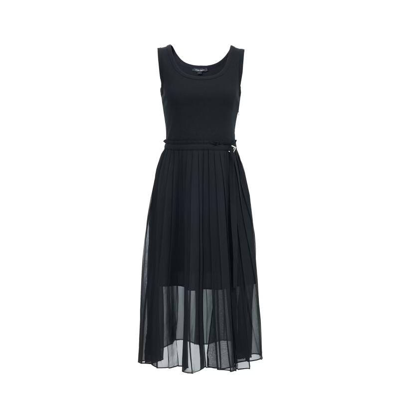 VEROMODA Ribbed Knit Chiffon Tie-Waist Pleated Midi Dress