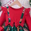 Girls Festive Style Dress Applique Detail Long Sleeve Christmas Party Dress Soft Polyester Blend Toddler Dresses Layering Outfit
