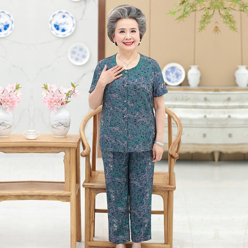 

2026 Cotton Silk Summer Two-Piece Set for Women Aged 60-80 4XL (135-150 jin)