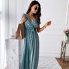 Short-sleeved V-neck Summer Fashion Sexy Casual Long Skirt Bohemian Polka-dot Print Dress EMA