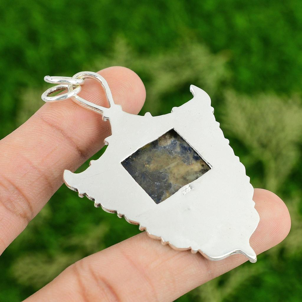 Daughters Day Sale 925 Sterling Silver Cushion Sodalite Rough Stone Wife Pendant