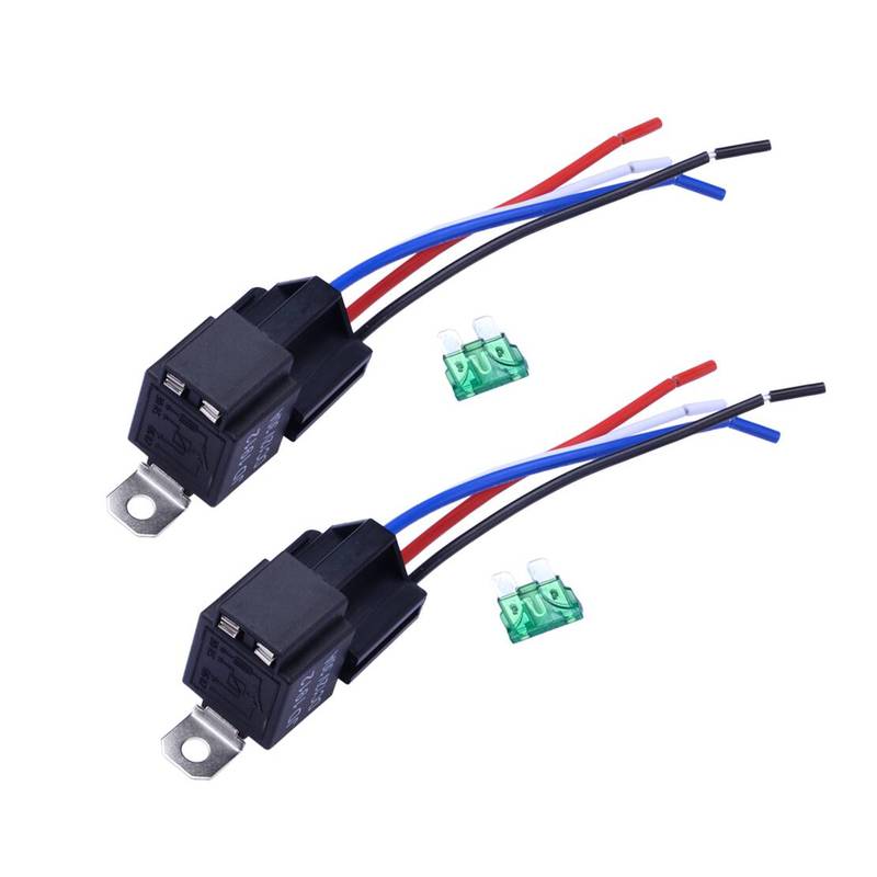 Universal 2 Sets Car Truck 12V Pre-wired Relay 4 Pin with Socket Base + Wires + Fuse Kit 30A Amp