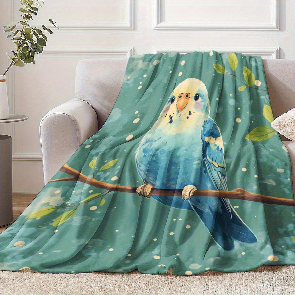 Blue Bird Print Fuzzy Blanket , Warm and Comfortable Throw Blanket Sofa Bed Sofa Camping Trip, the Best Gift.