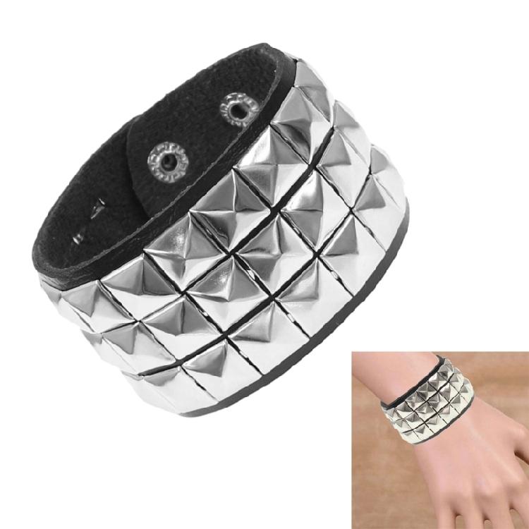 Black Leather Punk Bracelet Square Studs Bracelet Square Rivet Wristband Leather Texture for Matching Trendy Look