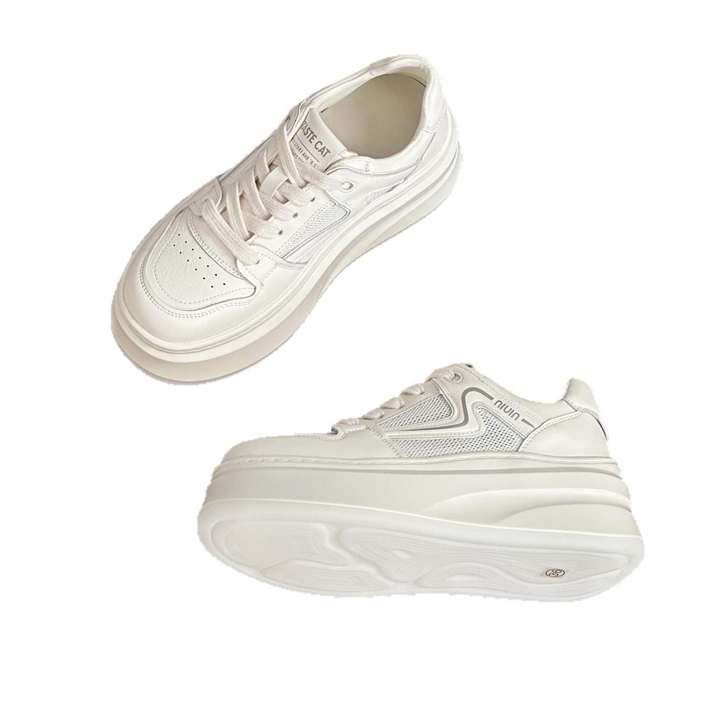 Summer leather platform white shoes women's 2025 new versatile popular mesh breathable muffin board shoes casual shoes