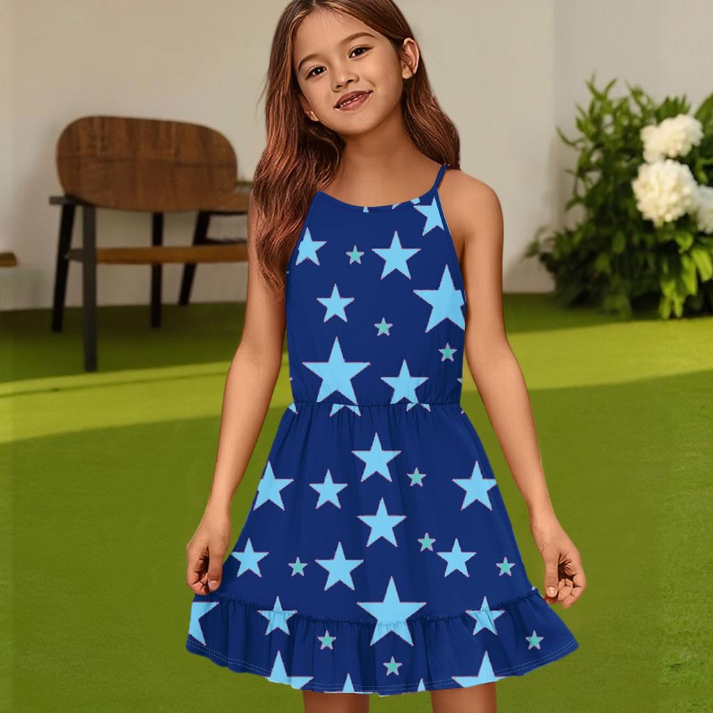Children's Summer Casual Fashion Round Neck Solid Color Sleeveless Dress