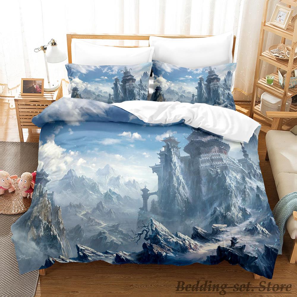 Cool Fantasy City Bedding Set Single Twin Full Queen King Size Bed Set Aldult Kid Bedroom Duvetcover Sets Anime Bed Letti