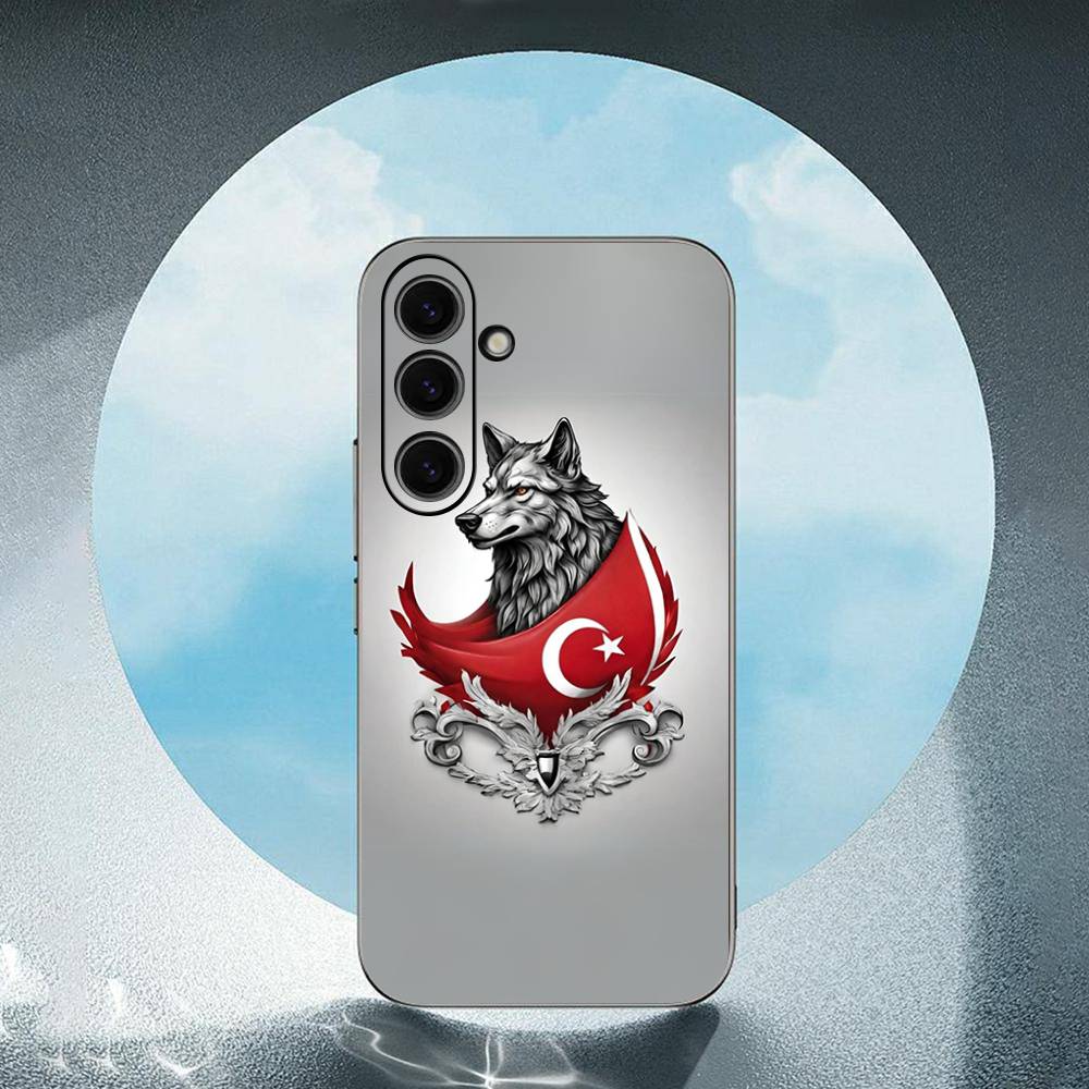Turks Wolfs-Turkeys-Flag For Samsung Galaxy S23 S24 S25 Ultra S22 Plus S21 Black Soft Case Waterproof Soft Case