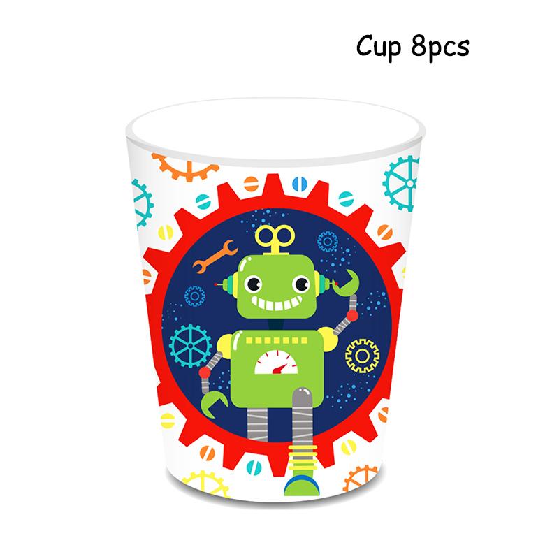 Roboter Cartoon Themen Einweg Geschirr Papier Teller Tassen Kinder Favor Luftballons Geburtstag Party Baby Dusche Dekorationen Lieferungen