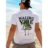 Herren Malibu Vibe Kalifornien Grafik T-Shirt, Entspannte Passform Kurzarm Rundhals Baumwollmischung Shirt mit Palmenprint für Strandurlaub Sommer Freizeit