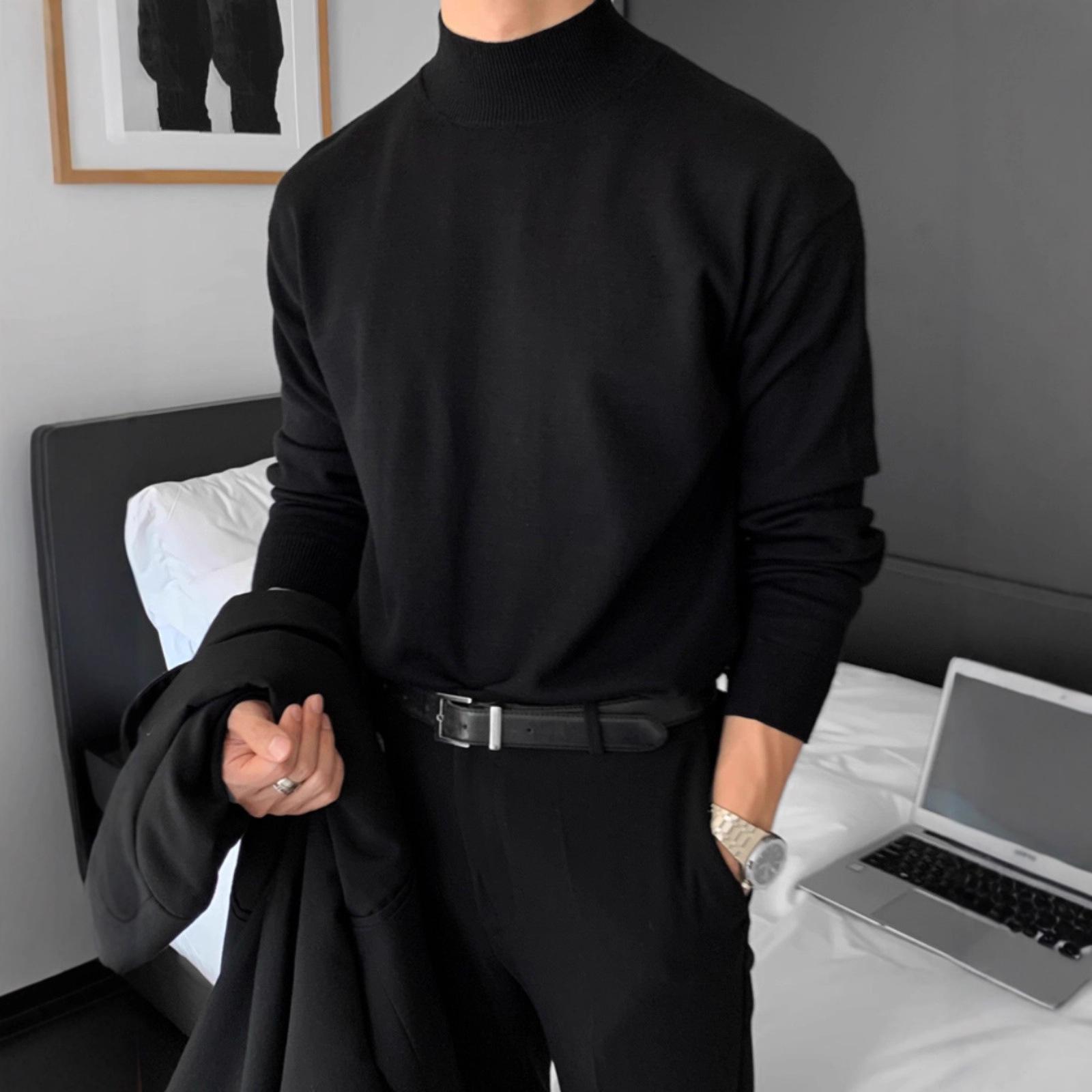 Men s High-End Mid-Collar Casual Knit Sweater: Autumn & Winter Long Sleeve 3XL