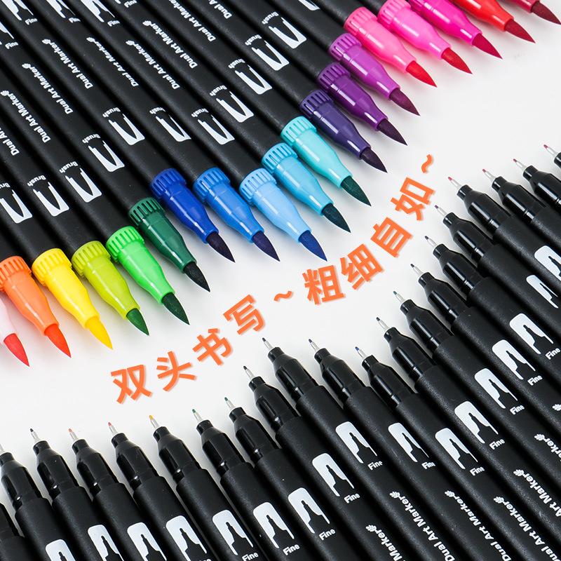 120-Color Dual-Tip Art Watercolor and Fineliner Pen Set with Soft Brush
