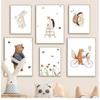 Boho Cartoon Canvas Painting, Fox, Rabbit, Bee, Bear, Hedgehog, Flower Posters, Art Prints, Wall Photos, Baby, Kids Room