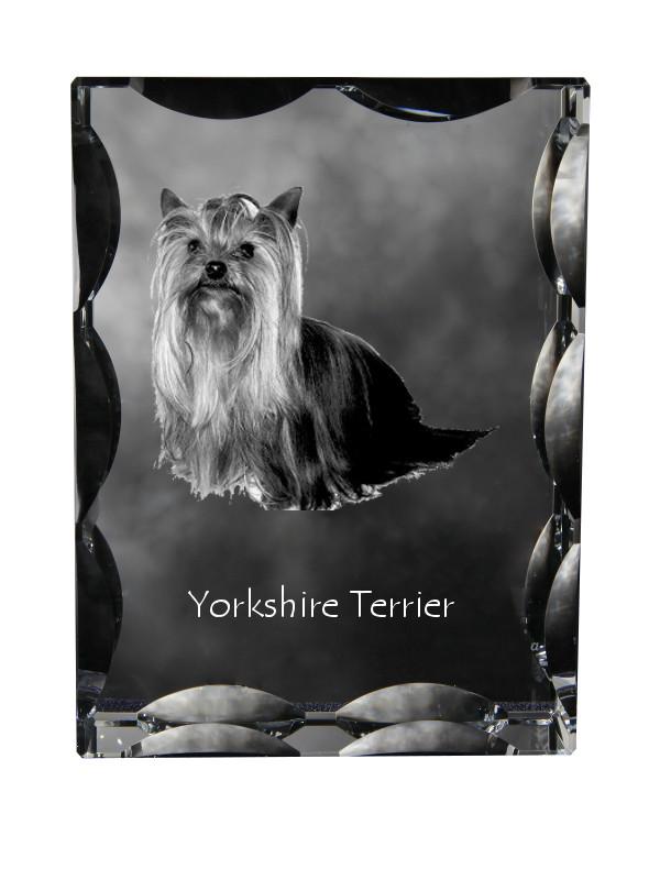 

Yorkshire Terrier, Yorkie - crystal with a picture of a dog, glass statuette with a picture, unique frame with a picture from Art-Dog brand прозорий
