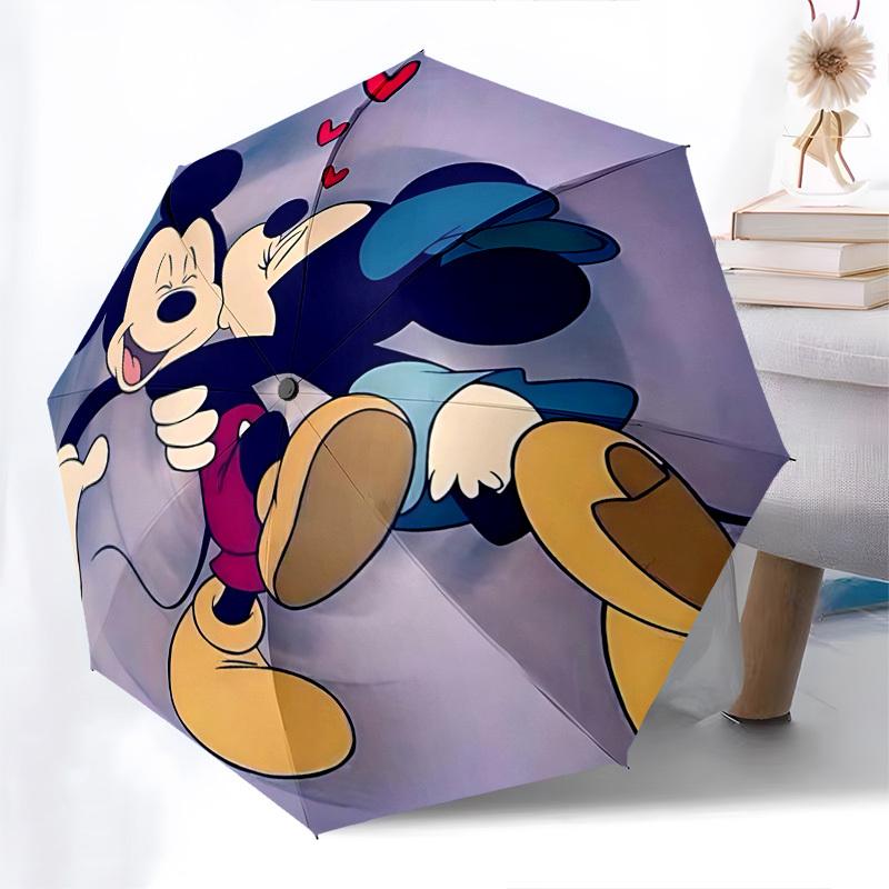 Mickey Mouse, Love Themed Automatic Opening and Closing Umbrella, Brightly Colored 8-rib Portable Umbrella, Suitable for Men and Women, A Pe