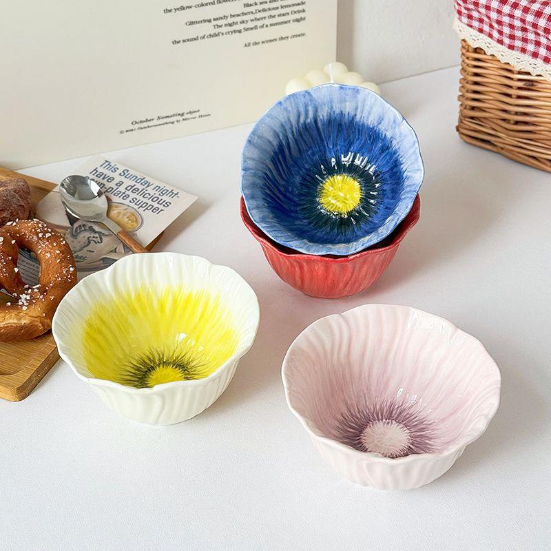 Creative Floral Ceramic Bowl Underglaze Tableware Delicate Rice Bowl Porcelain Dessert Pastry Plate Fruit Bowl Kitchen Utensils