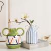 Vaso in Ceramica con Doppi Manici Arredamento Moderno Boemo per la Casa Vasi Dipinti a Mano per Fiori Decorazione Soggiorno Matrimoni Feste
