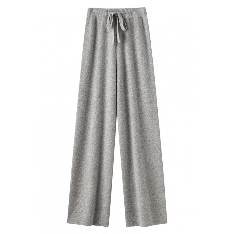 Women's Wool Wide-Leg Cashmere Pants - Soft Drapey Straight-Leg for Autumn and Winter