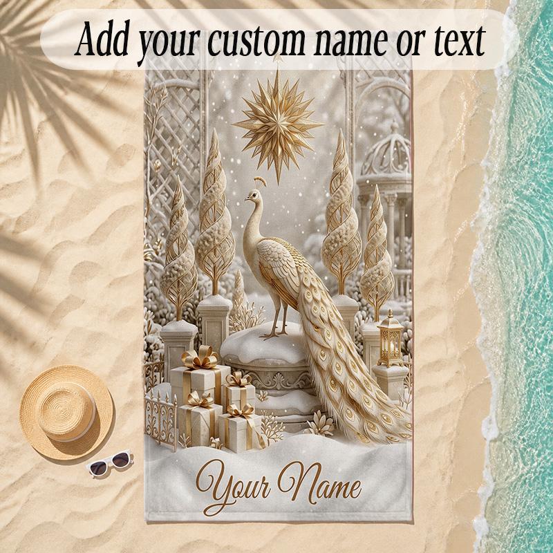 Snow Theme Soft Beach Towel Personalized Custom Name Text Towel Portable for Beach Pool Travel