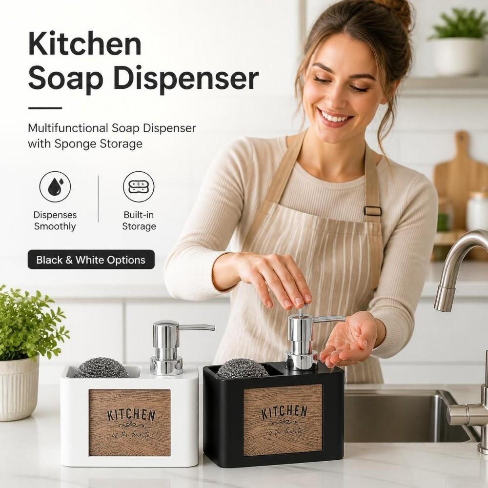 with Sponge Holder Kitchen Soap Dispenser Refillable Bathroom Hand Wash Bottle Restaurant