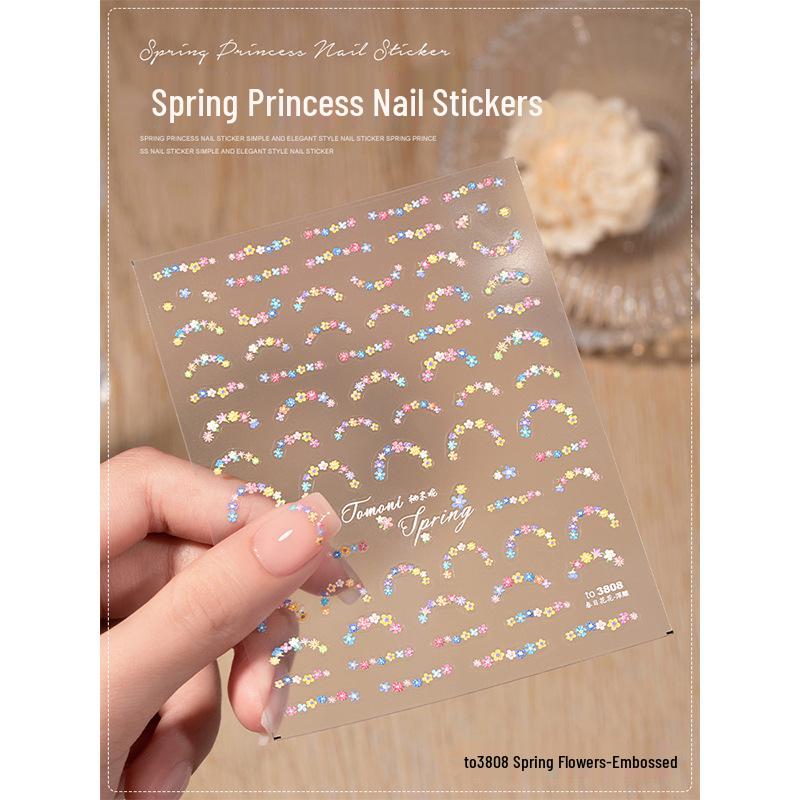 2025 Spring Princess Manicure Stickers with French Embossed Floral Design