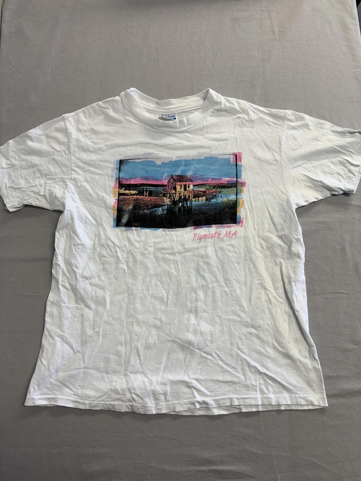 Vintage Plymouth Massachusetts Watercolor Tshirt Old Dock XL XL