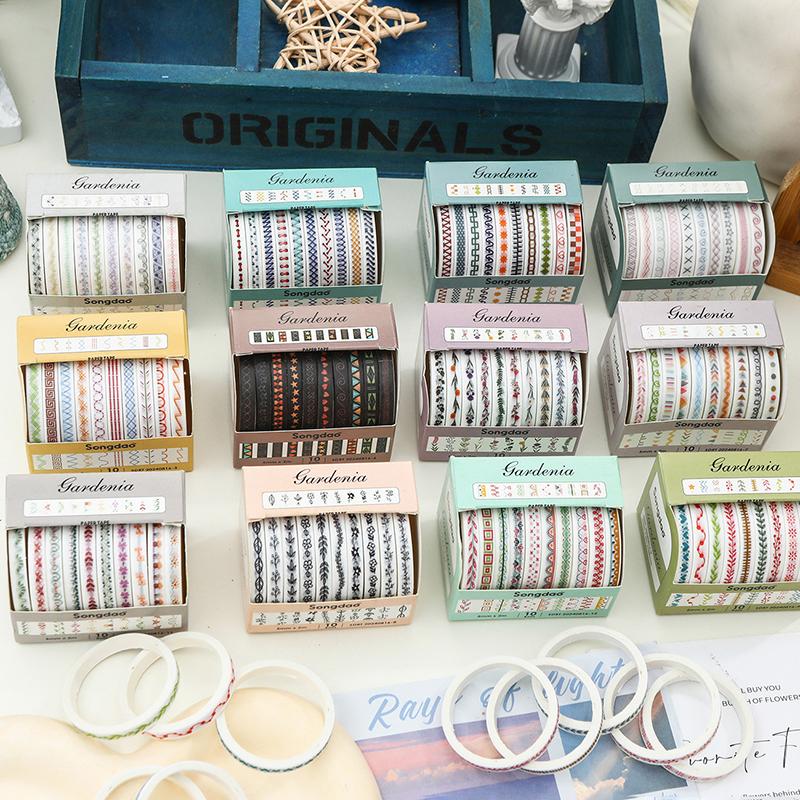10 Role Slim Basic Bandă Washi Consumabile Scrapbooking Set Bandă Washi Curcubeu Bandă Adezivă Decorativă Jurnal Jurnal Benzi Washi