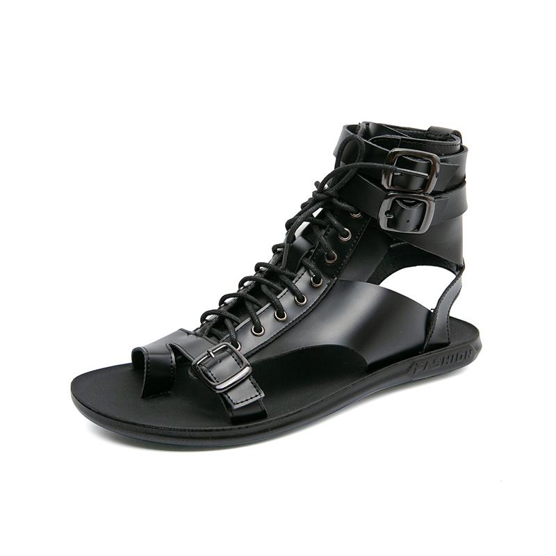 Hot Sale Luxury Men Roman Sandals Designer White Flat Sandals Men Open-toe Summer Shoes Man Comfortable Lace-up Leather Sandals