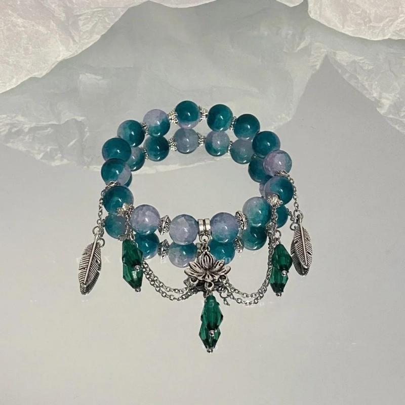 Bracciale con Perline e Ciondolo a Forma di Fiore Rosa di Cristallo Coreano e Farfalla per Donne, Catena Dolce con Perle, Gioielli Regalo per Fidanzata