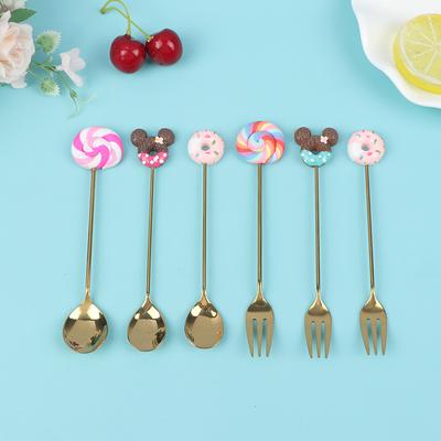 4 Piezas/Set Cuchara/Tenedor de Caramelo de Donut Cuchara para Remover Café con Leche Cubiertos de Cocina