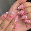 24PCS Red French-Edge Short Oval False Nails With Cherry Design And Reusable Acrylic False Nails Are Suitable For Daily Wear