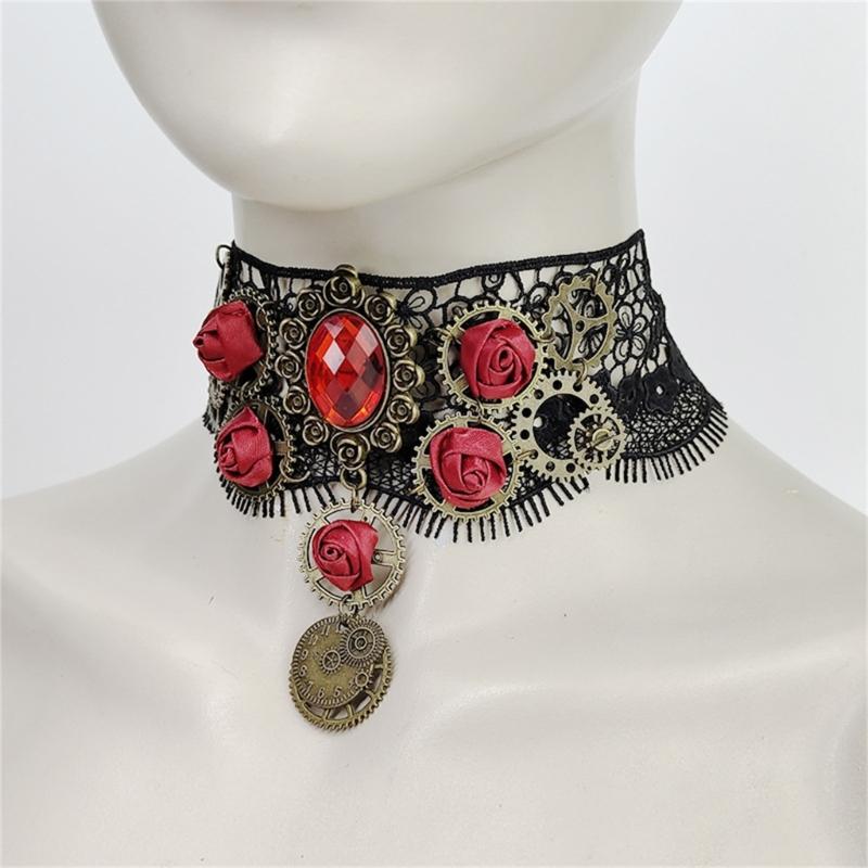 Black Lace Choker Gothic Necklace Choker for Halloween Party Formal Date Dress up Gothic Punk Style Dark Collar