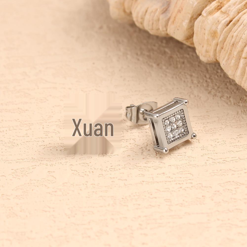 Elegant Rhinestone Square Stud Earrings - Stainless Steel Trendy Women s Jewelry